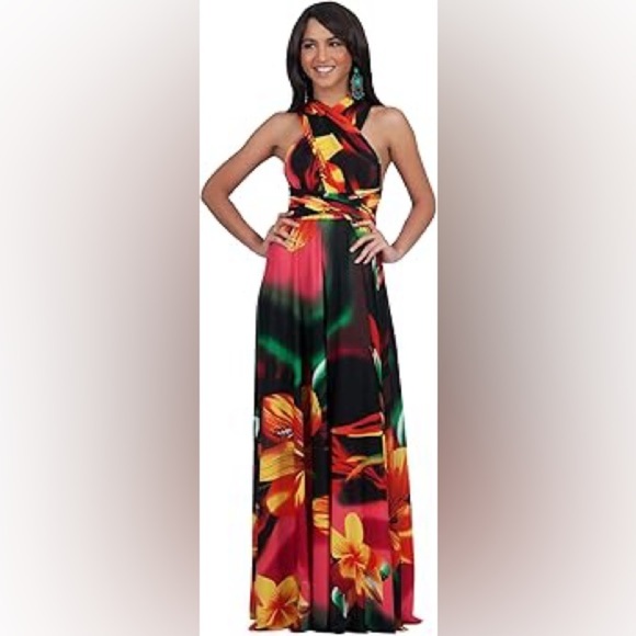 КОН КОН Womens Long One Shoulder
Convertible Wrap Infinity Floral Maxi Dress - Picture 3 of 11